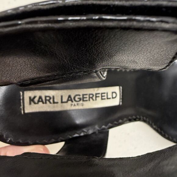 Karl Lagerfeld Paris Heels Size 7 Olivia Black Patent Leather Croc Embossed Shoe - Picture 5 of 8